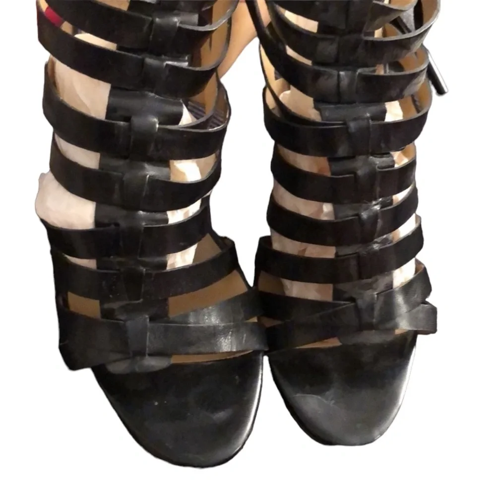 Nine West size 10 black Strappy cage platform open toe with back zip